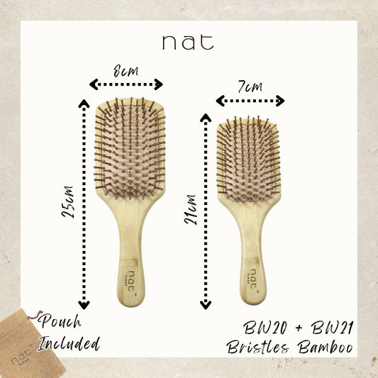 NAT High Quality Bamboo Hair Brushes Combo with Rubber Air Cushion Healthy Scalp - BW20+BW21