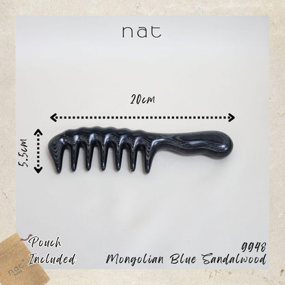 NAT PREMIUM Natural Mongolian Blue Sandalwood Wide Tooth Anti-Static Massaging Comfort Grip Comb - 9948