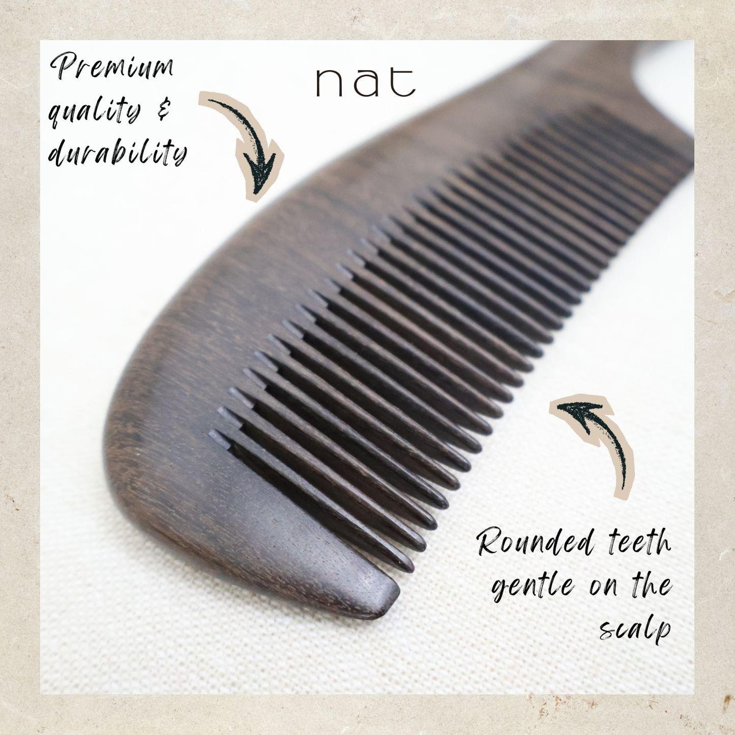 NAT Natural Chacate Preto Wooden Wood Narrow Tooth Premium Anti-Static Care Comb - 9926
