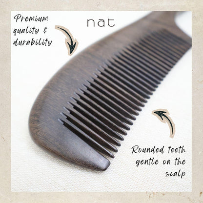 NAT Natural Chacate Preto Wooden Wood Narrow Tooth Premium Anti-Static Care Comb - 9926