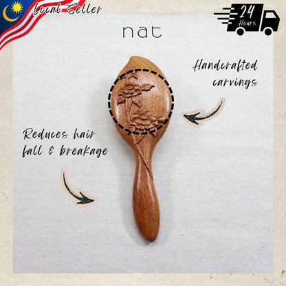 NAT High Quality & Premium Oriental Handcrafted Natural & Anti Static Red Sandalwood Premium Head Brush - BW26