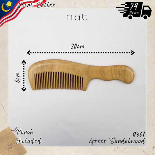 NAT Natural Green Sandalwood Narrow Tooth Anti-Static Ergonormic Comb Hair Accessories - 9861