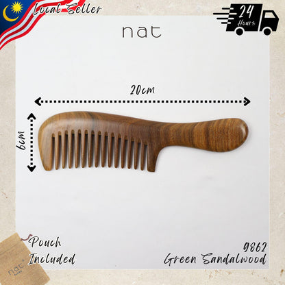 NAT Natural Green Sandalwood Wide Tooth Anti-Static Curved Comb Hair Accessories - 9862