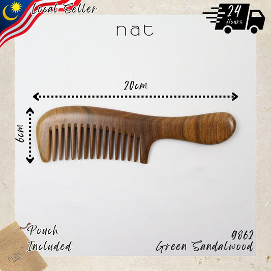 NAT Natural Green Sandalwood Wide Tooth Anti-Static Curved Comb Hair Accessories - 9862