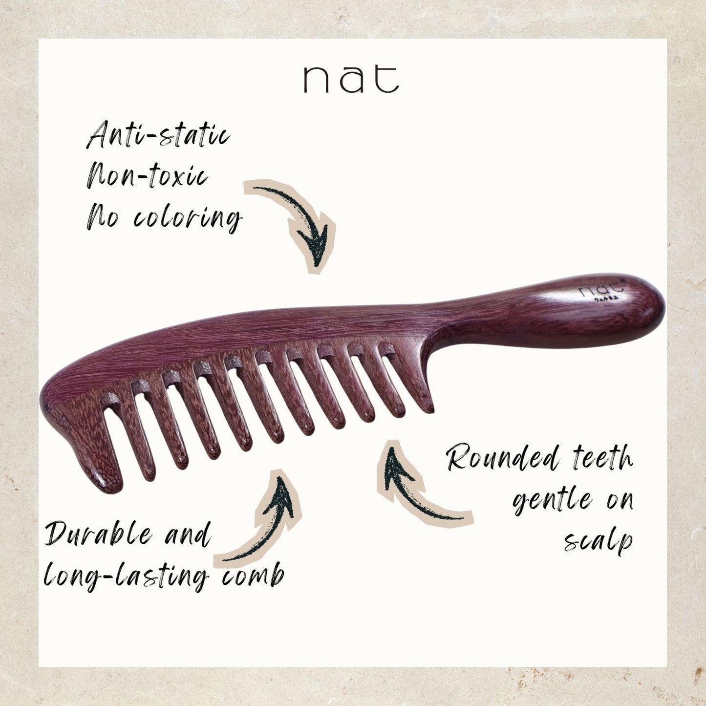 NAT Natural Purpleheart Wood Gentle Relief Comb - 9976