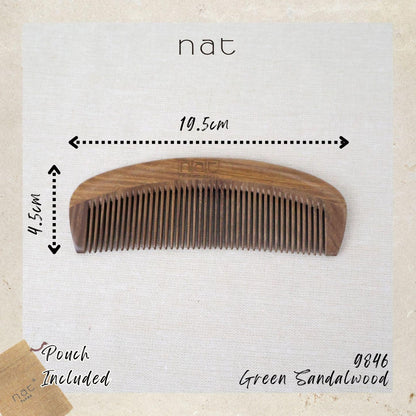 NAT Natural Green Sandalwood Fine Tooth Mix Color Anti-Static Gentle Detangle Comb - 9846