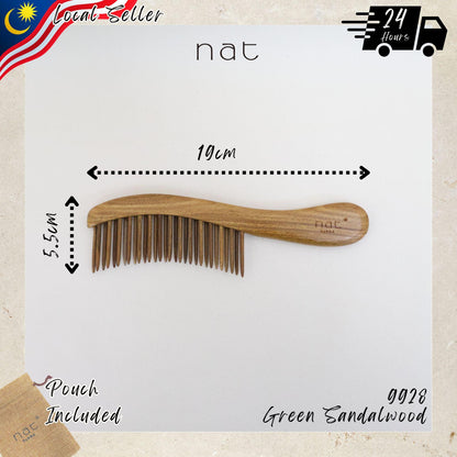 NAT PREMIUM Natural Green Sandalwood Hair Detangler Anti-Static Smooth and Care Comb - 9928
