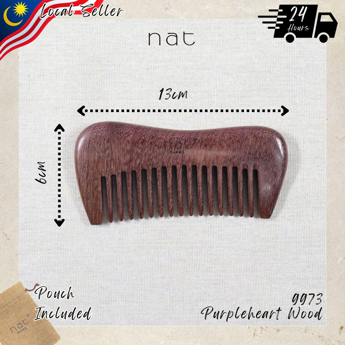 NAT Natural Purpleheart Hardwood Wooden Anti-Static Wood Combs