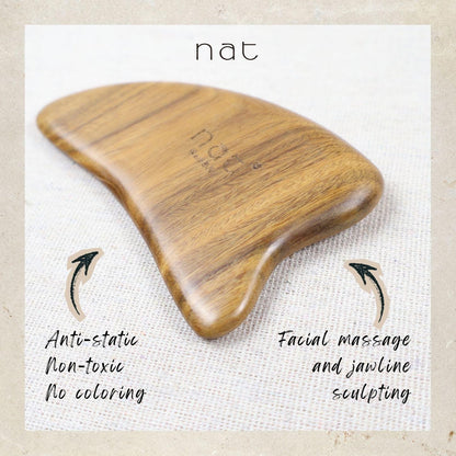NAT Natural Smooth Argentinian Green Sandalwood Wood Wooden Massage Anti-Static Ox Horn Design Gua Sha - 9940