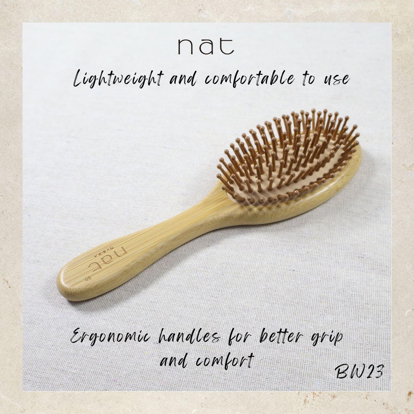 NAT High Quality Natural & Anti Static Bamboo Hair Brushes Combo with Rubber Air Cushion Deep Relax - BW22+BW23