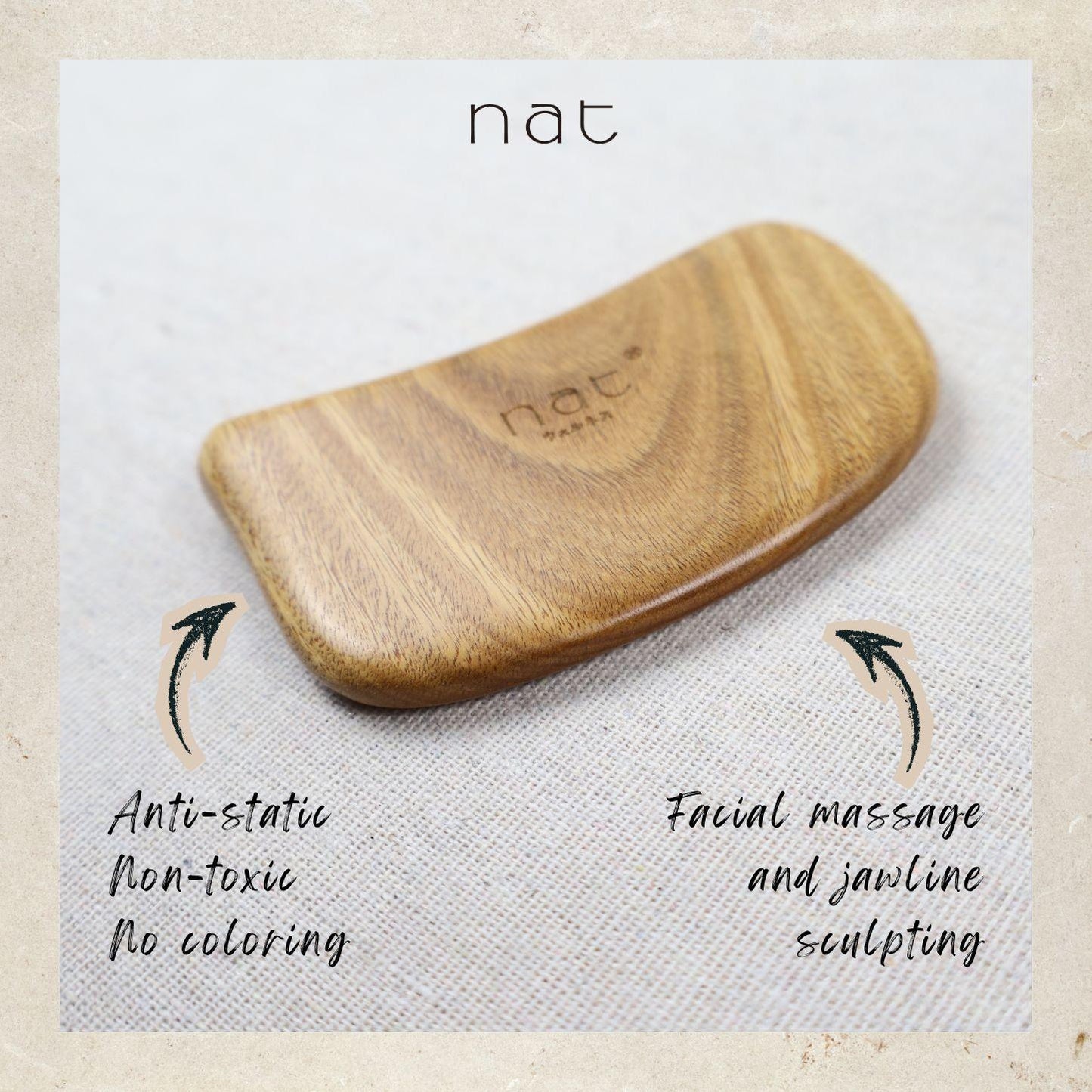 NAT Natural Gold Sandalwood Wood Wooden Gentle Detangle Massage Anti-Static Slab Design Gua Sha - 9942