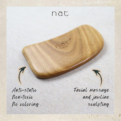 NAT Natural Gold Sandalwood Wood Wooden Gentle Detangle Massage Anti-Static Slab Design Gua Sha - 9942