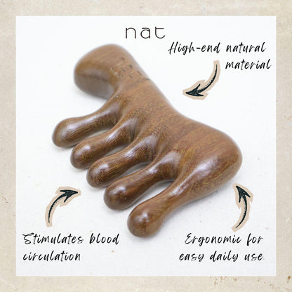 NAT Natural Walnut Wooden Wood Massage Anti-Static Handle Comb for Gua Sha and Massaging - 9938