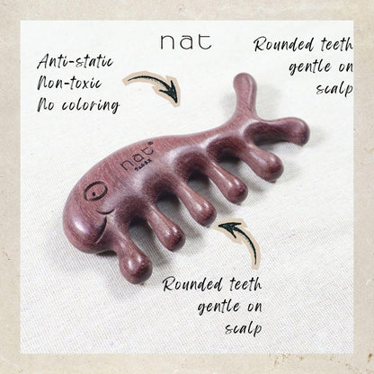 NAT Natural Purpleheart Wood Wooden Massage Anti-Static Cartoon Fish Bone Gua Sha Gentle Relief Comb - 9965