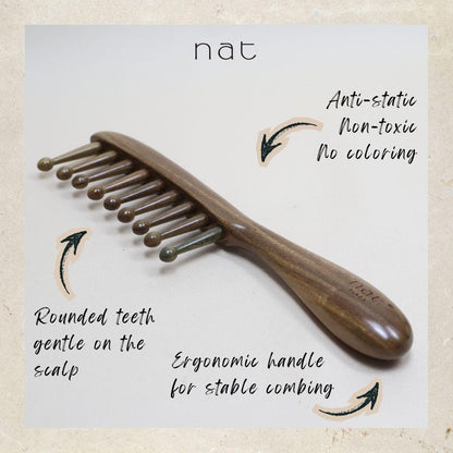NAT PREMIUM Natural Green Sandalwood Anti-Static Non-Toxic Hair Scalp Massaging Detangle Comb - 1003