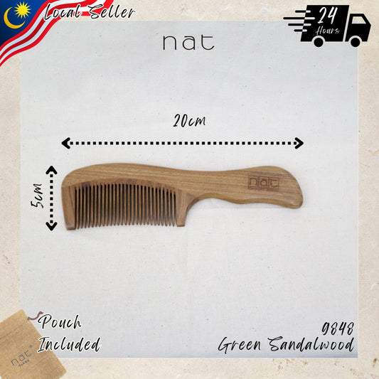 NAT Natural Shine Green Sandalwood Fine Tooth Anti-Static Comb - 9848
