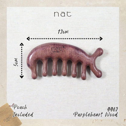 NAT Natural Purpleheart Wood Wooden Massage Anti-Static Fish Bone Gua Pure Scalp Comb - 9962