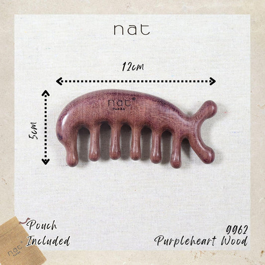 NAT Natural Purpleheart Wood Wooden Massage Anti-Static Fish Bone Gua Pure Scalp Comb - 9962