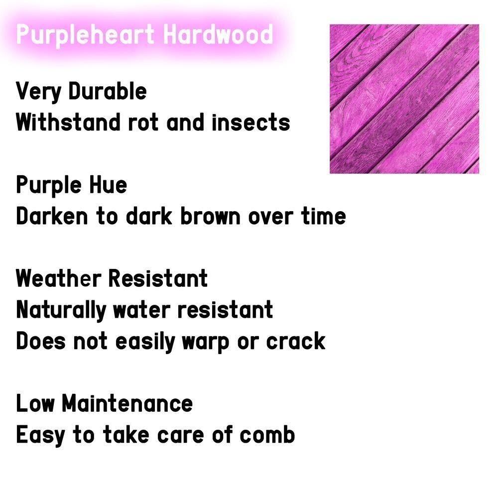 NAT Natural Purpleheart Hardwood Wooden Anti-Static Wood Combs