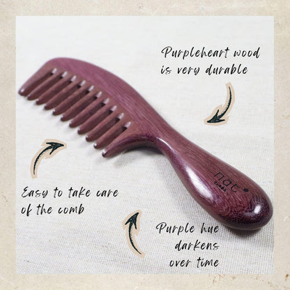 NAT Natural Purpleheart Wood Gentle Relief Comb - 9976