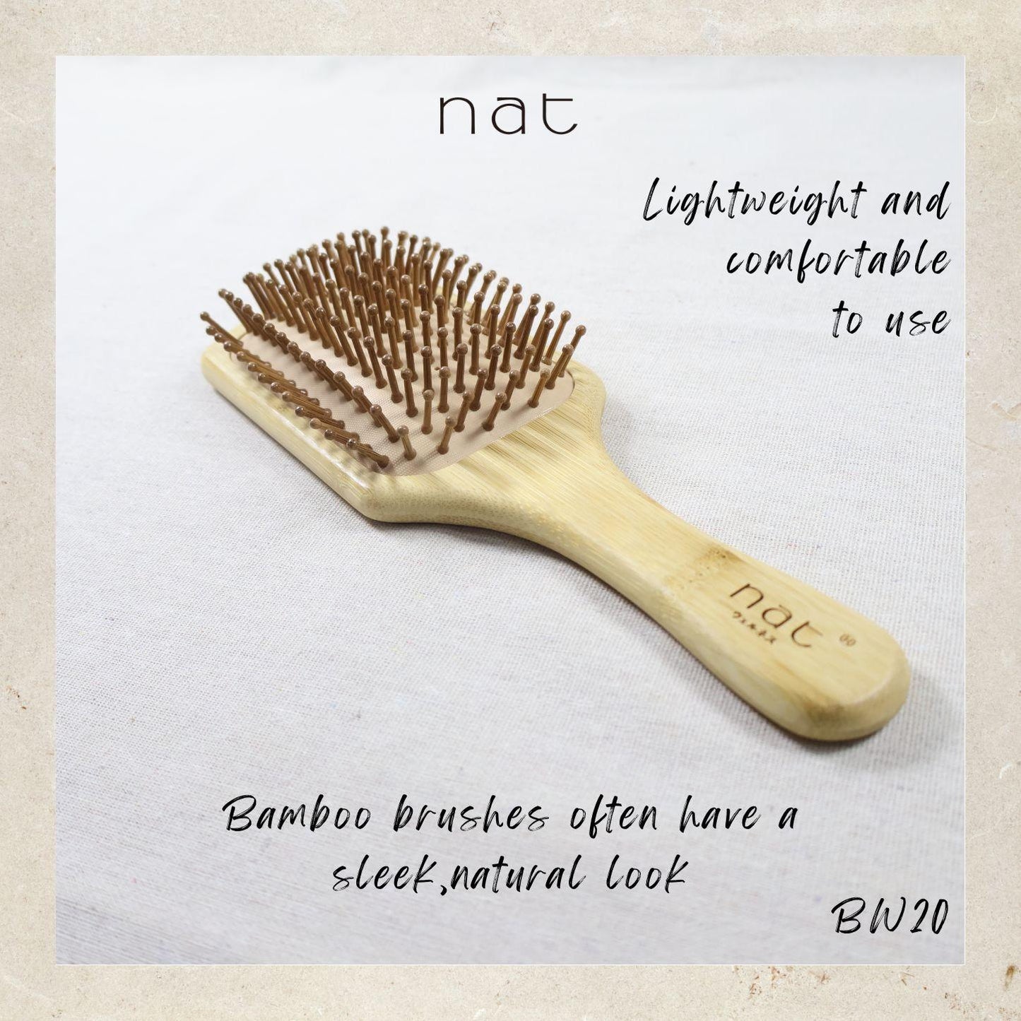 NAT High Quality Bamboo Hair Brushes Combo with Rubber Air Cushion Healthy Scalp - BW20+BW21