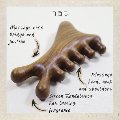 NAT 4-in-1 Natural Argentinian Green Sandalwood Massage Anti-Static Care Hair Comb for Gua Sha and Massaging - 9970