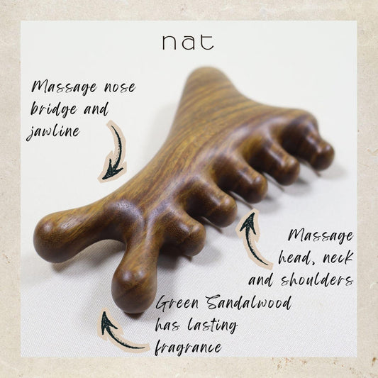 NAT 4-in-1 Natural Argentinian Green Sandalwood Massage Anti-Static Care Hair Comb for Gua Sha and Massaging - 9970