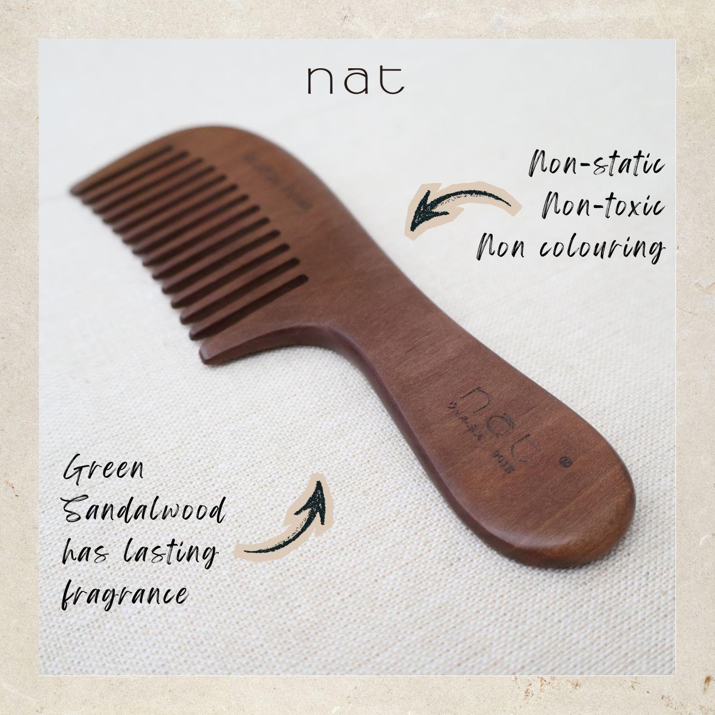 NAT Natural Machilus Nanmu Wood Wide Tooth Anti-Static Gentle Detangle Comb - 9918