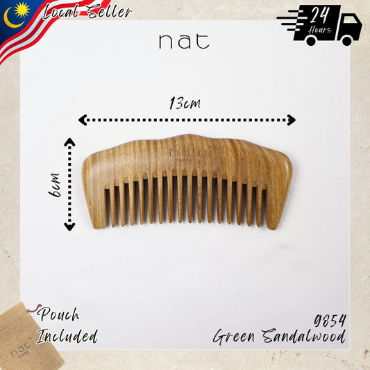 NAT Natural Green Sandalwood Wide Tooth Anti-Static Handy Comb Hair Accessories - 9854