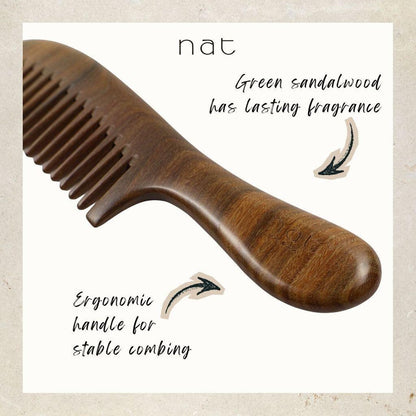 NAT Natural Green Sandalwood Wide Tooth Anti-Static Curved Comb Hair Accessories - 9862