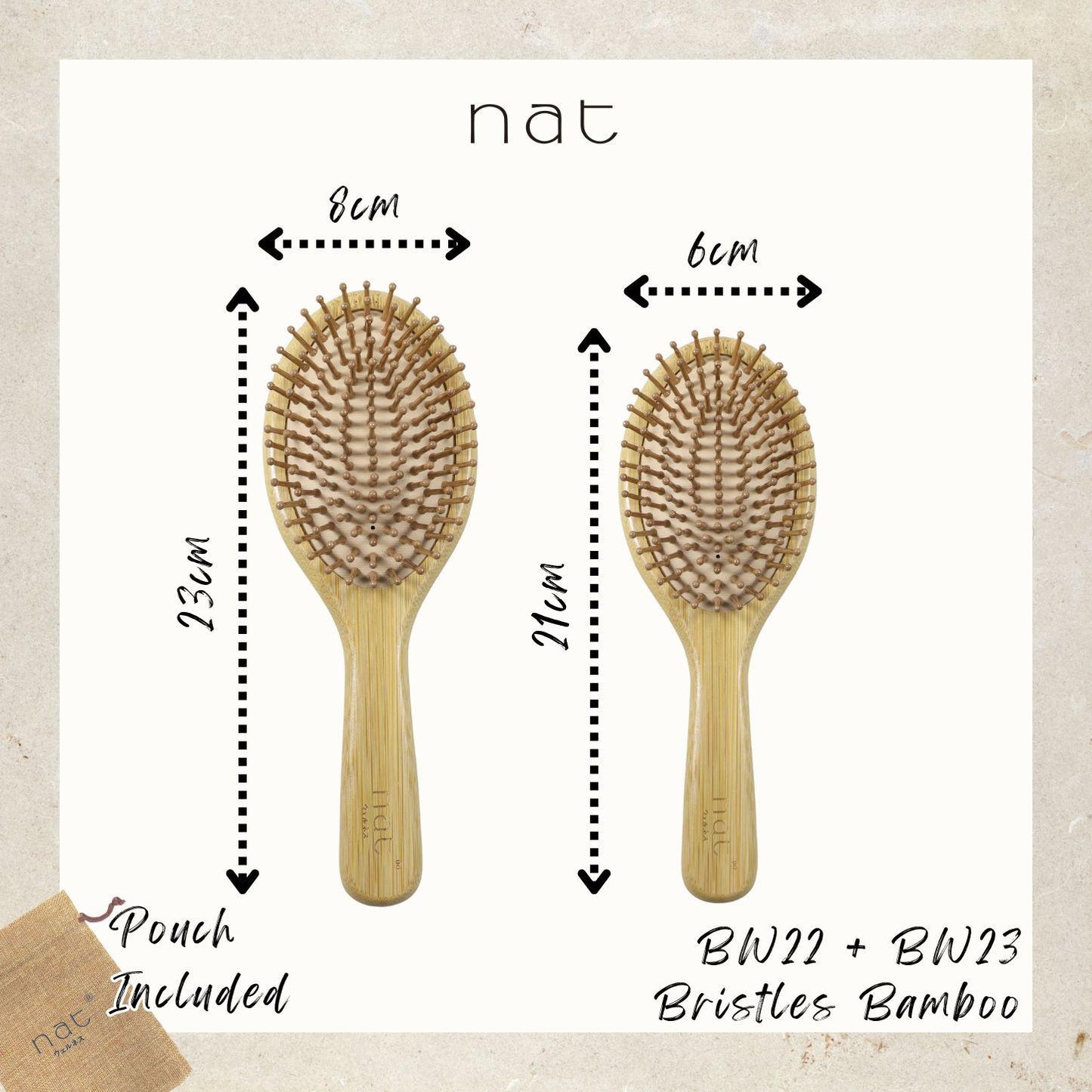 NAT High Quality Natural & Anti Static Bamboo Hair Brushes Combo with Rubber Air Cushion Deep Relax - BW22+BW23