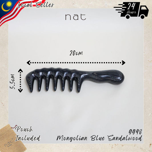 NAT PREMIUM Natural Mongolian Blue Sandalwood Wide Tooth Anti-Static Massaging Comfort Grip Comb - 9948