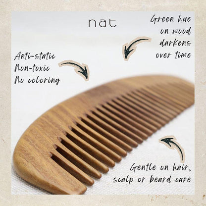 NAT Natural Green Sandalwood Wide Tooth Anti-Static Comb Hair Accessories - 9843