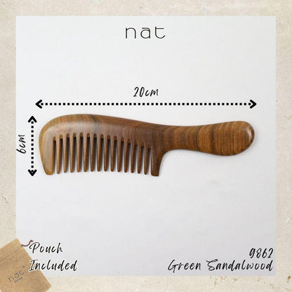NAT Natural Green Sandalwood Wide Tooth Anti-Static Curved Comb Hair Accessories - 9862
