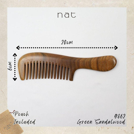 NAT Natural Green Sandalwood Wide Tooth Anti-Static Curved Comb Hair Accessories - 9862