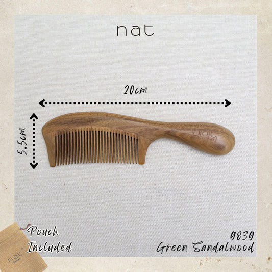 NAT Natural Green Sandalwood Fine Tooth Anti-Static Stress Relief Comb - 9839