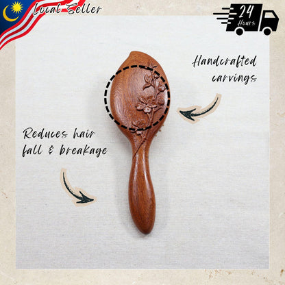 NAT High Quality & Premium Oriental Handcrafted Natural & Anti Static Red Sandalwood Premium Head Brush - BW26