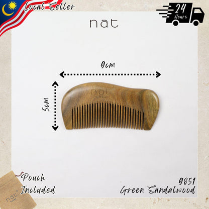 NAT Natural Green Sandalwood Narrow Tooth Anti-Static Curved Handy Comb Hair Accessories - 9851