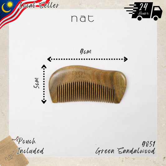 NAT Natural Green Sandalwood Narrow Tooth Anti-Static Curved Handy Comb Hair Accessories - 9851