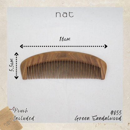 NAT Natural Green Sandalwood Fine Tooth Anti-Static Pure Scalp Comb - 9855