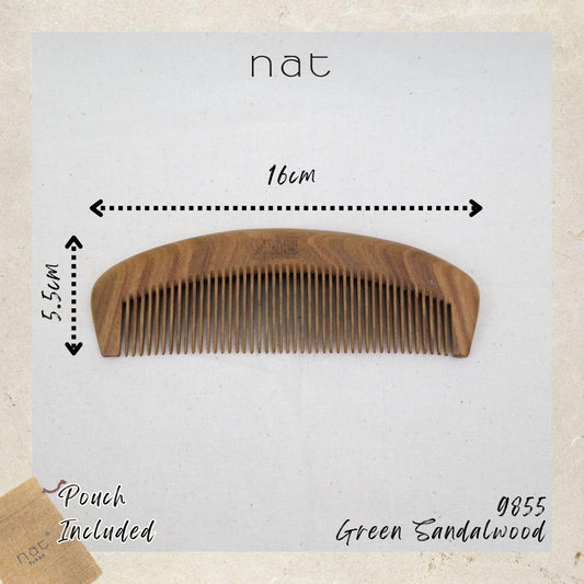 NAT Natural Green Sandalwood Fine Tooth Anti-Static Pure Scalp Comb - 9855