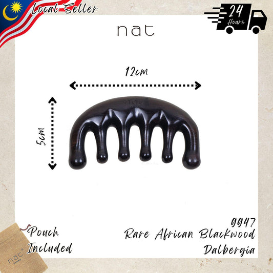 NAT Natural Rare African Blackwood Dalbergia Wood Wooden Massage Anti-Static Gua Sha Smooth Flow Comb - 9947