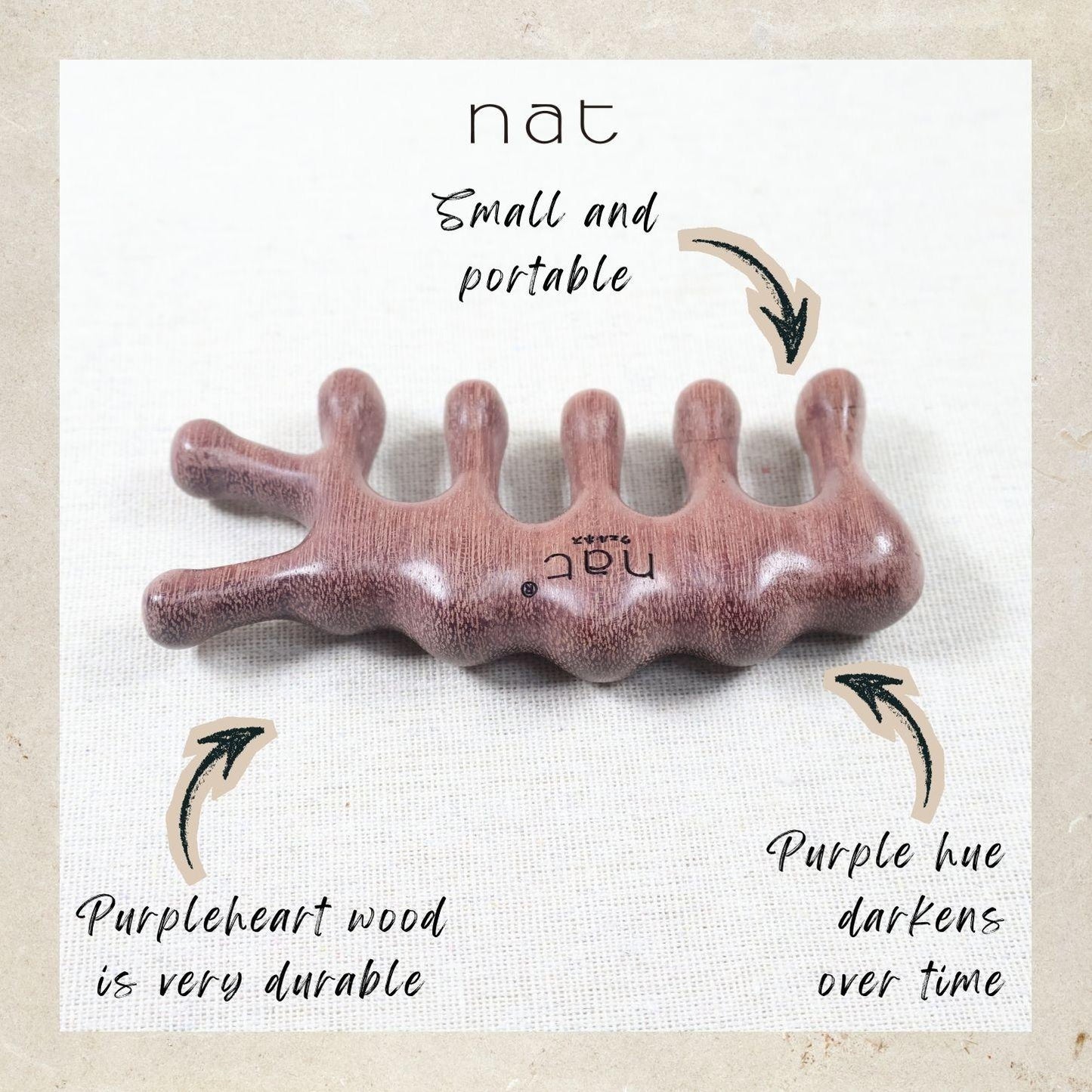 NAT Natural Purpleheart Wood Wooden Massage Anti-Static Fish Bone Gua Sha Gentle Care Comb - 9963
