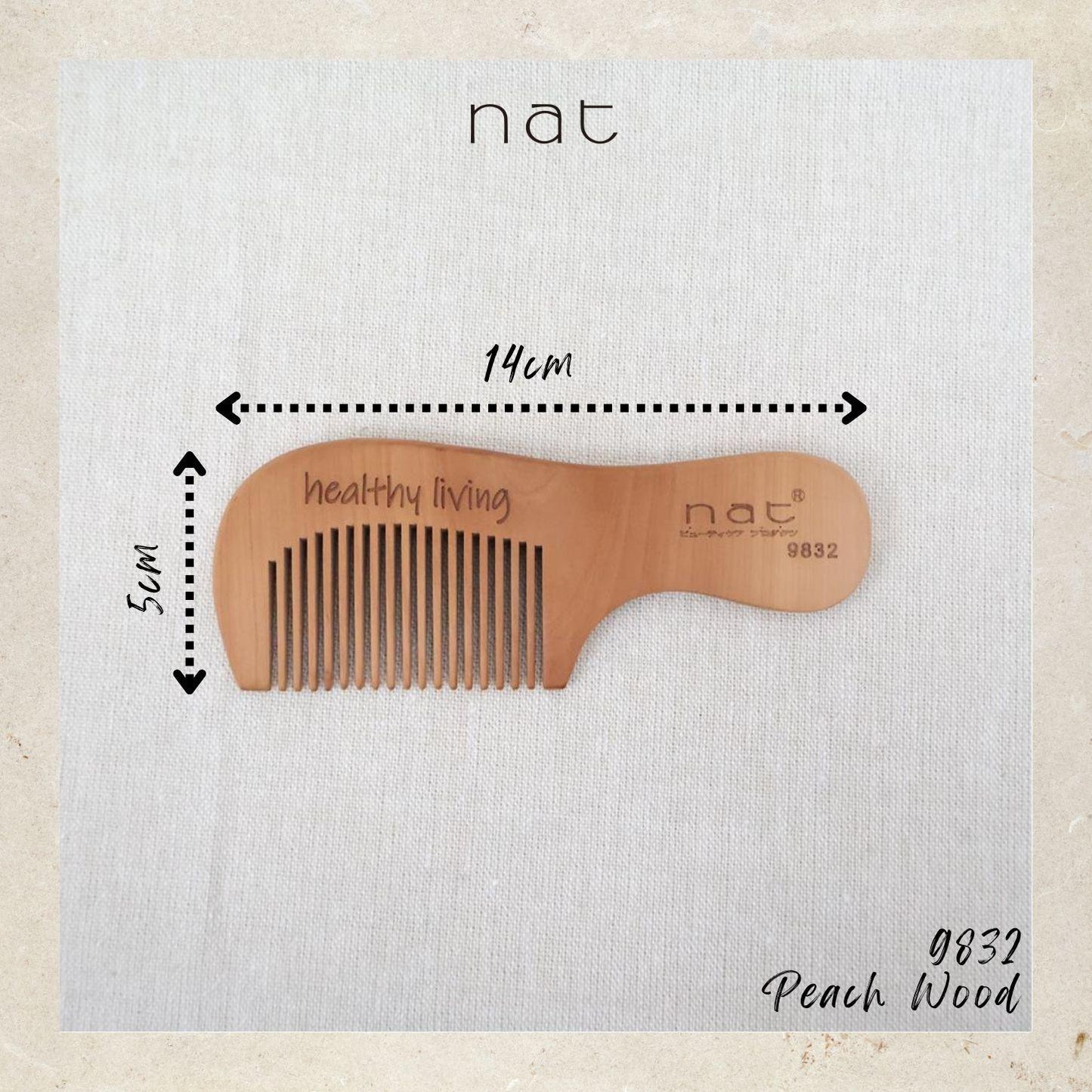NAT Natural Gold Peach Wood Wide Tooth Anti-Static Comfort Comb - 9832
