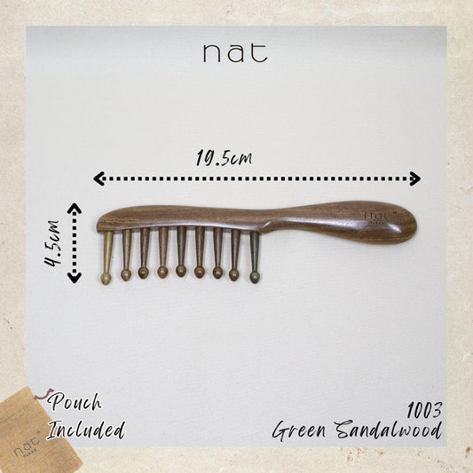 NAT PREMIUM Natural Green Sandalwood Anti-Static Non-Toxic Hair Scalp Massaging Detangle Comb - 1003