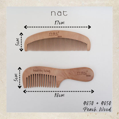 NAT Natural Gold Peach Wood Wide and Fine Tooth Anti-Static Comb Set Gentle Touch Comb Set - 9830+9850