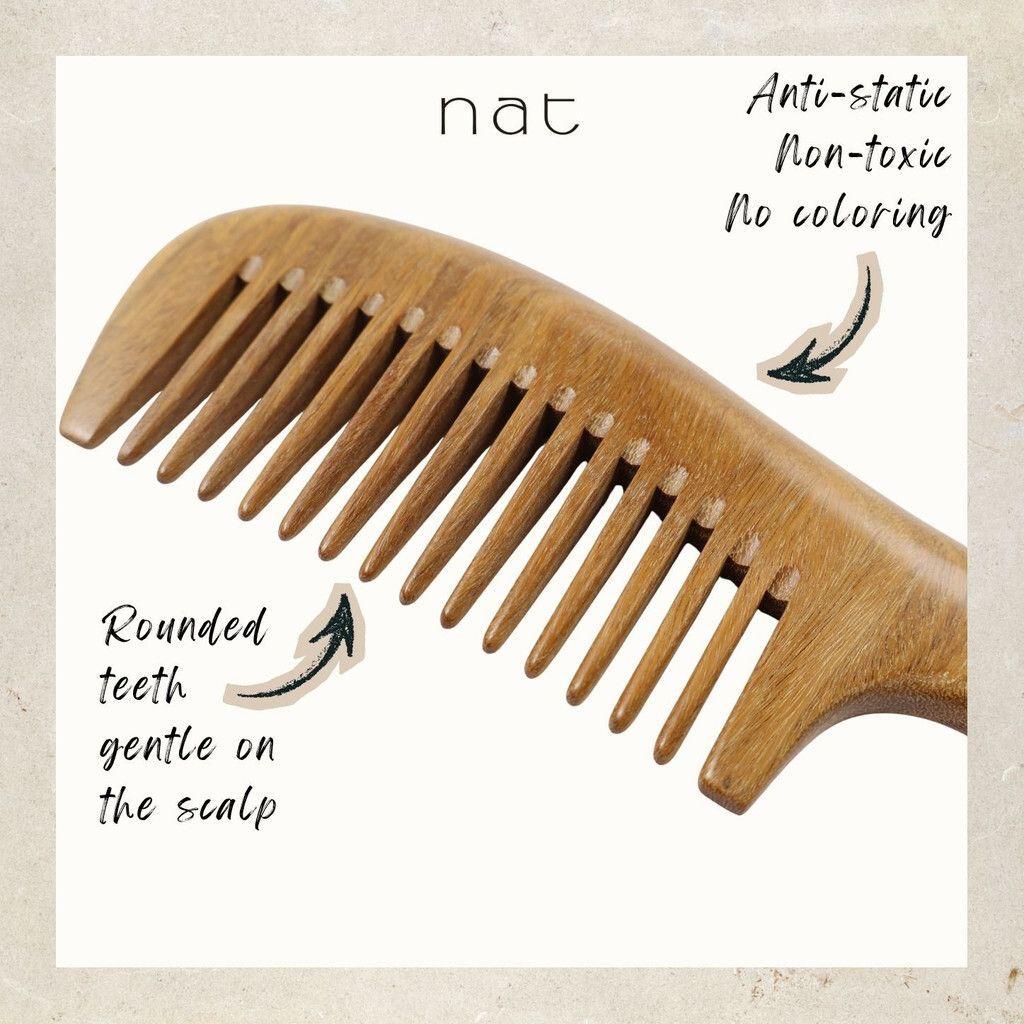 NAT Natural Green Sandalwood Wide Tooth Anti-Static Ergonormic Comb Hair Accessories - 9856