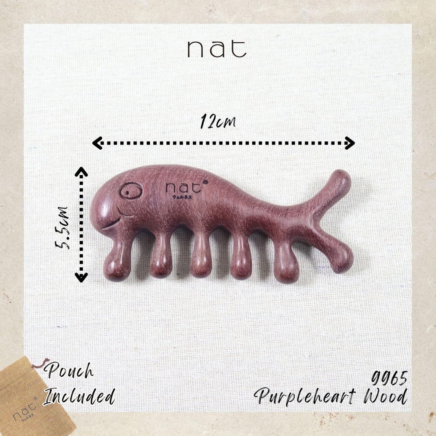 NAT Natural Purpleheart Wood Wooden Massage Anti-Static Cartoon Fish Bone Gua Sha Gentle Relief Comb - 9965