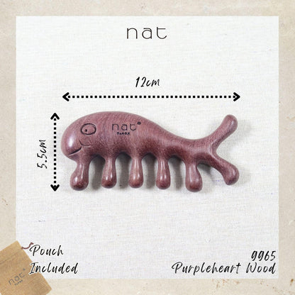 NAT Natural Purpleheart Wood Wooden Massage Anti-Static Cartoon Fish Bone Gua Sha Gentle Relief Comb - 9965