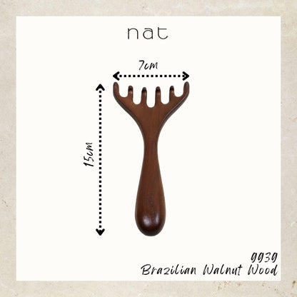 NAT Natural Walnut Wood Wooden Gentle Scalp Care Massage Anti-Static Six Wide Rake Design Gua Sha - 9939